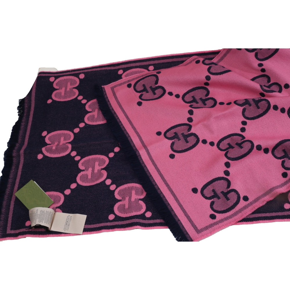 GUCCI Wool GG Monogram Scarf Salmon Pink Lady Nest Lux Designer Wrap Italy - Picture 7 of 16